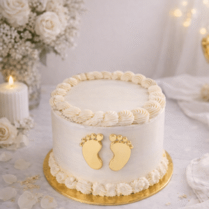 Decoración de huellas de bebé doradas para tarta, topper ideal para bautizo, nacimiento o celebración baby shower.